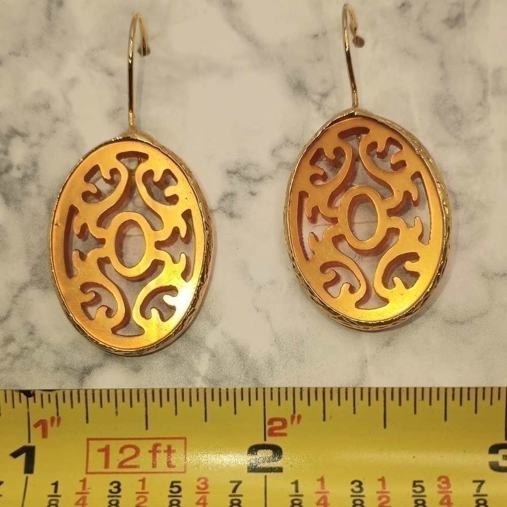 Orange oval laser cut earrings